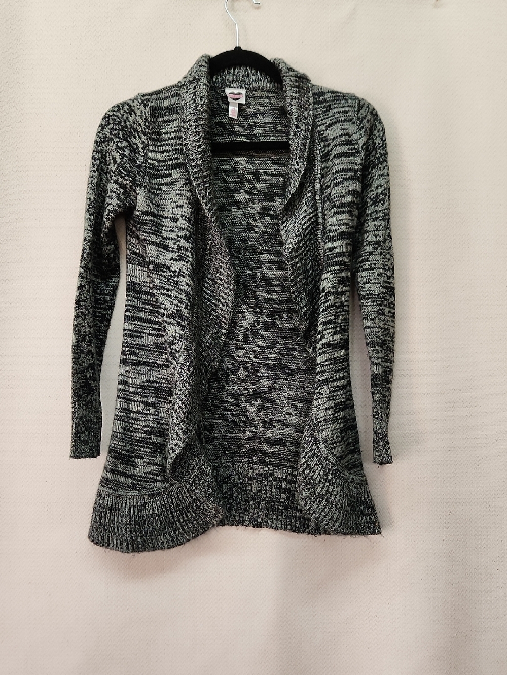 Open-Front Shawl Collar Cardigan - Black & White Marled
